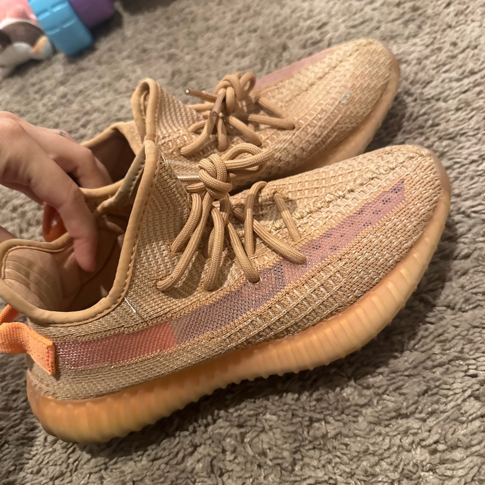 Tan and Orange Sneakers with Knit Upper and Translucent Stripe